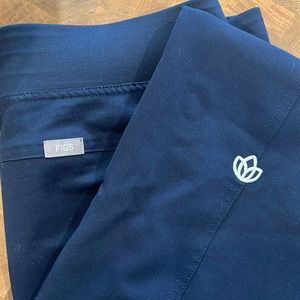 Figs Navy Blue LOGO'd Aya Healthcare scrubs.